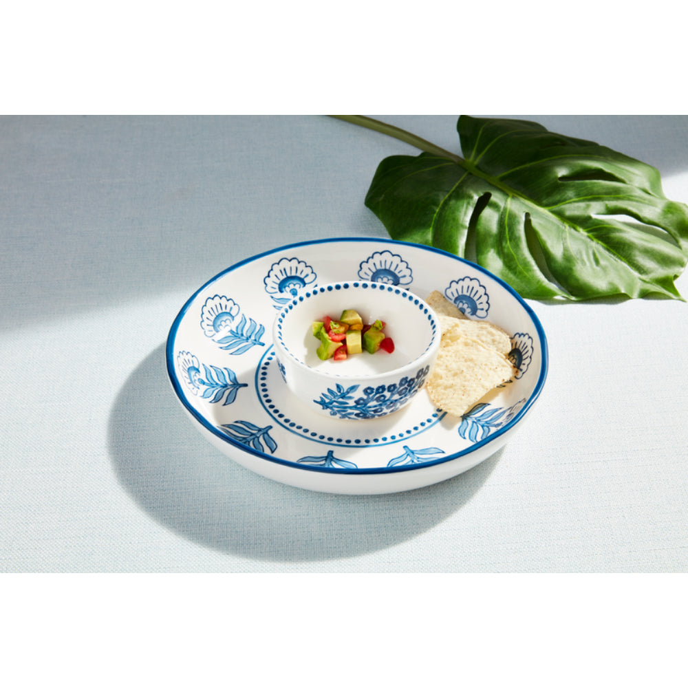 Mud Pie Exquisite Block-Printed Stoneware Chip and Dip Serving Set