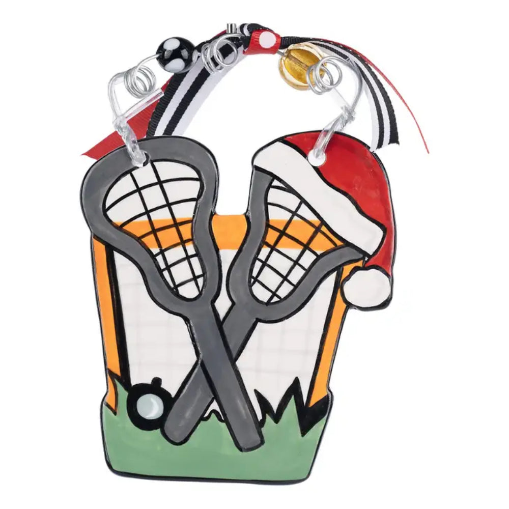 Glory Haus Hand - painted Ceramic Lacrosse Flat Ornament for Christmas