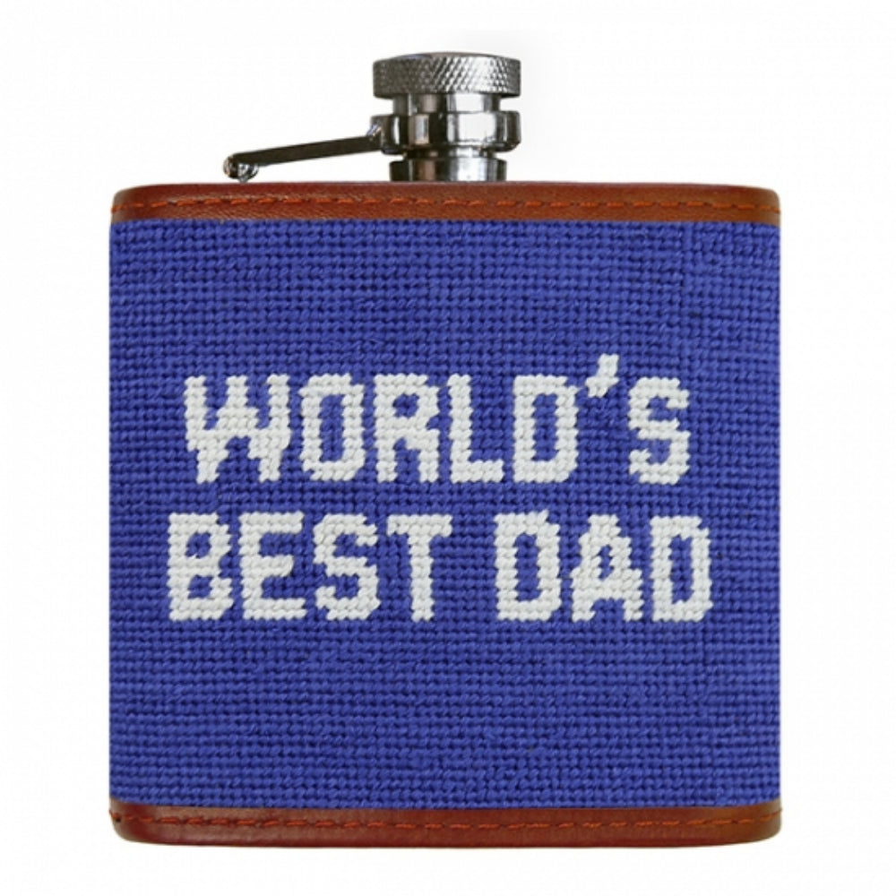Smathers & Branson World's Finest Dad Needlepoint 6oz Stainless Steel Flask in Royal Color