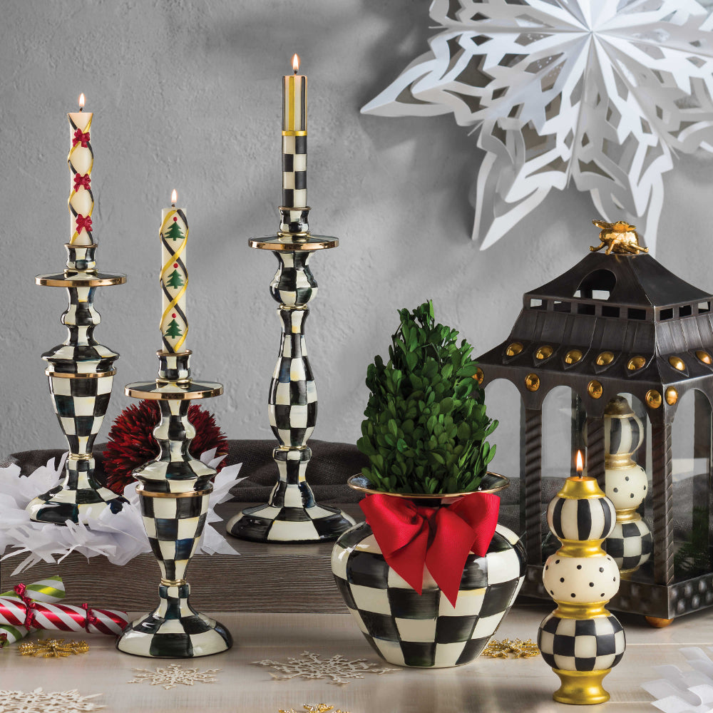 MacKenzie-Childs Hand-Painted Enamel Courtly Check Candlestick Set