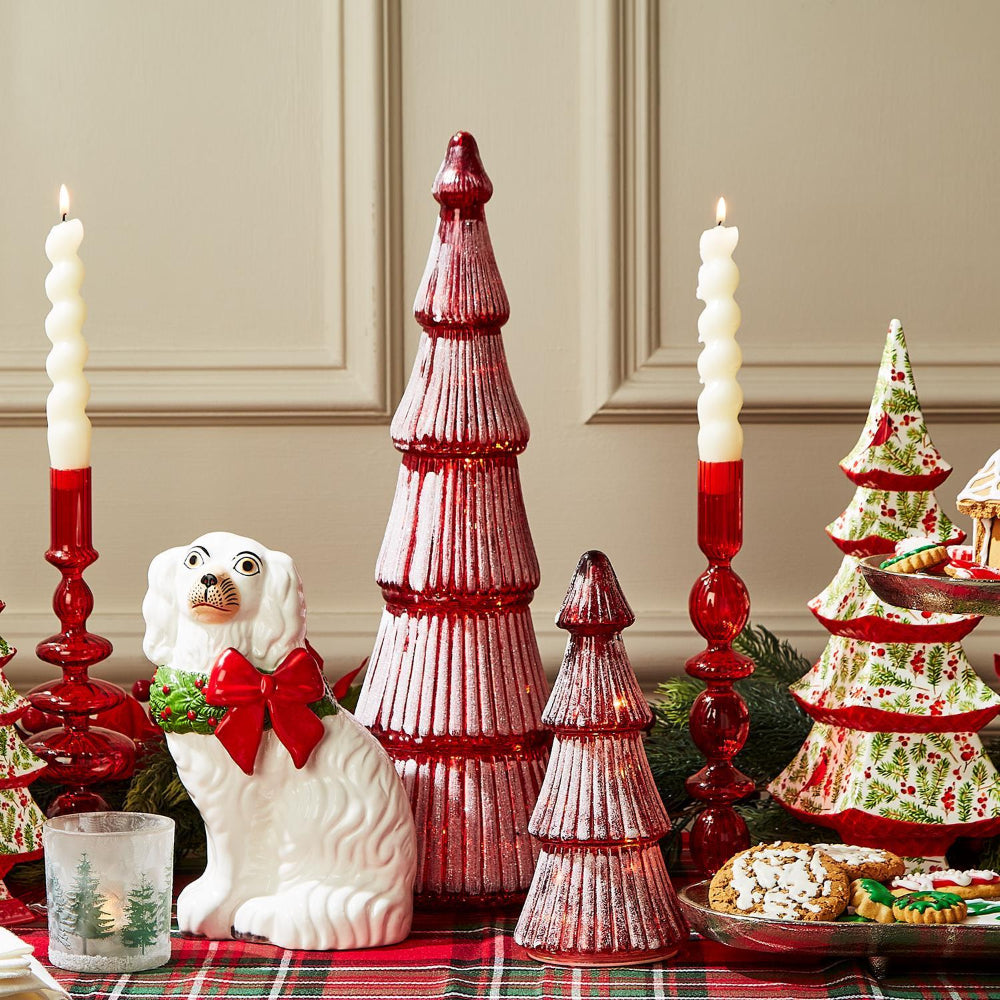 Two's Company Red Glistening Glass LED-Equipped Tree with Illumination Function for Holiday Decor