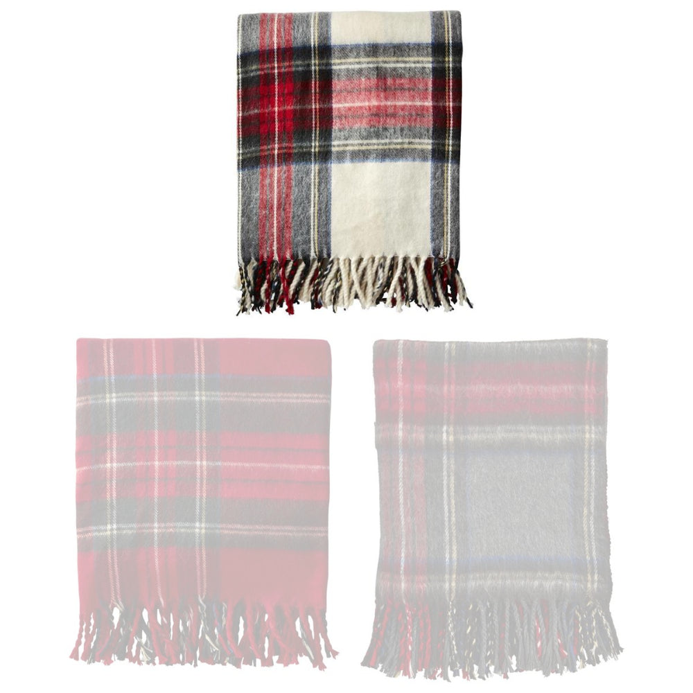 Mud Pie Soft Acrylic Tartan Fringe Throw Blanket 60' x 60'