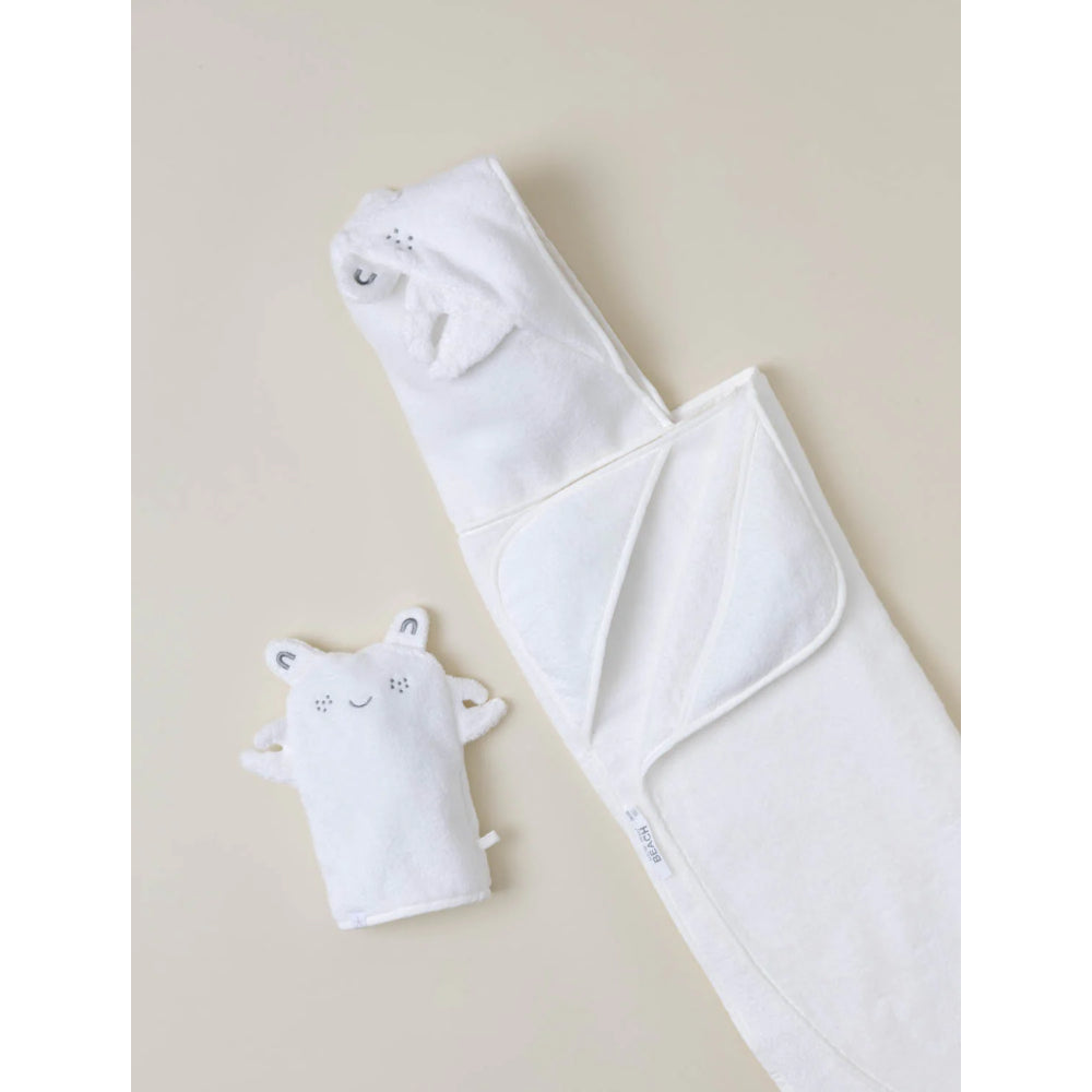 Adorable Barefoot Dreams Organic Cotton Toddler Hooded Towel & Washcloth Set