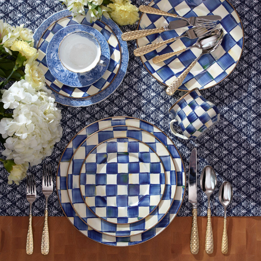 MacKenzie-Childs Hand-Painted Blue Royal Check Enamel Charger Plate