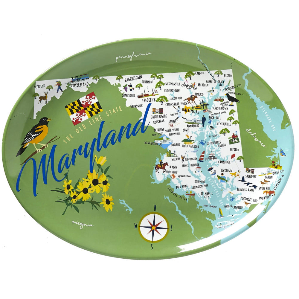 16-Inch Galleyware Melamine Oval Platter with Whimsical Maryland Design