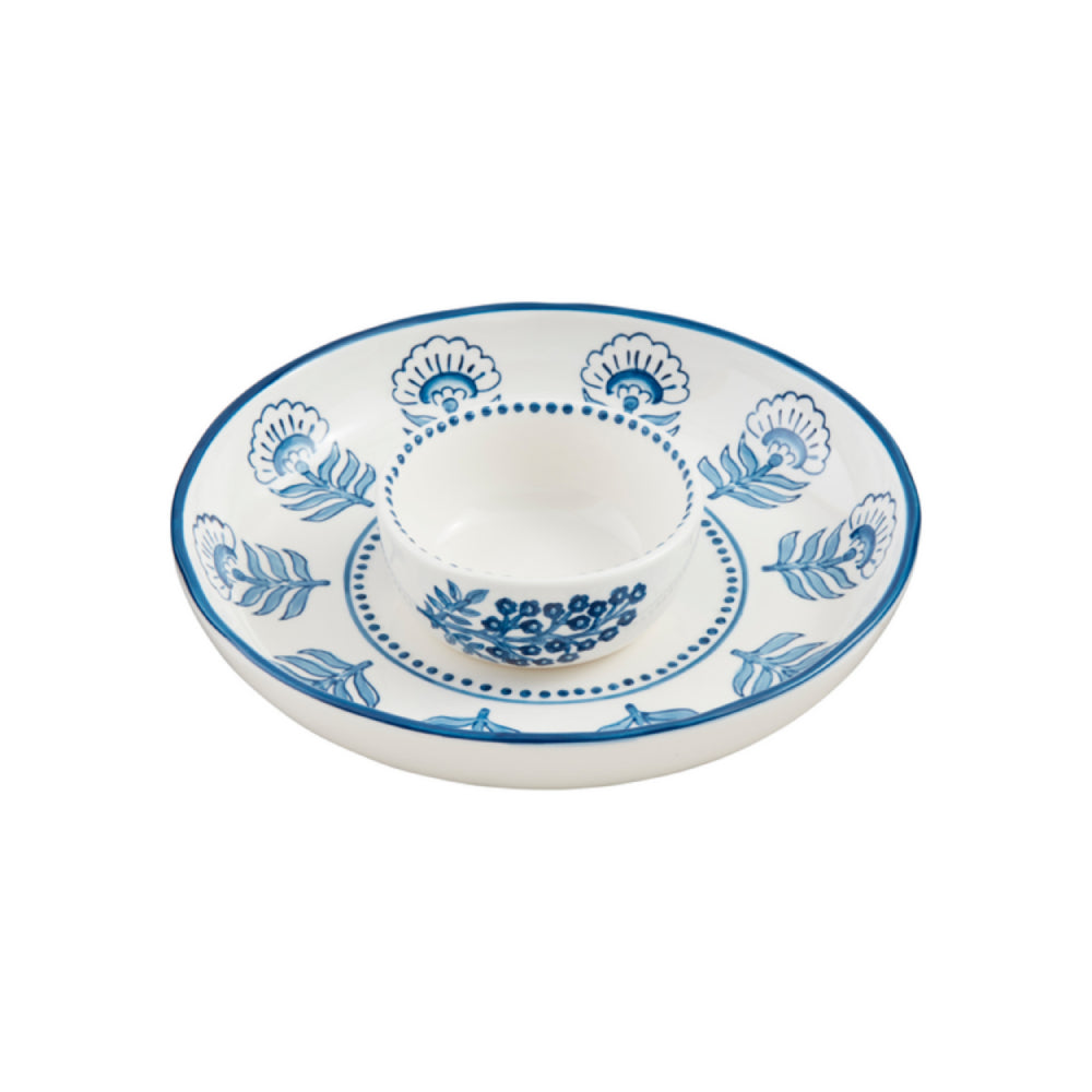 Mud Pie Exquisite Block-Printed Stoneware Chip and Dip Serving Set