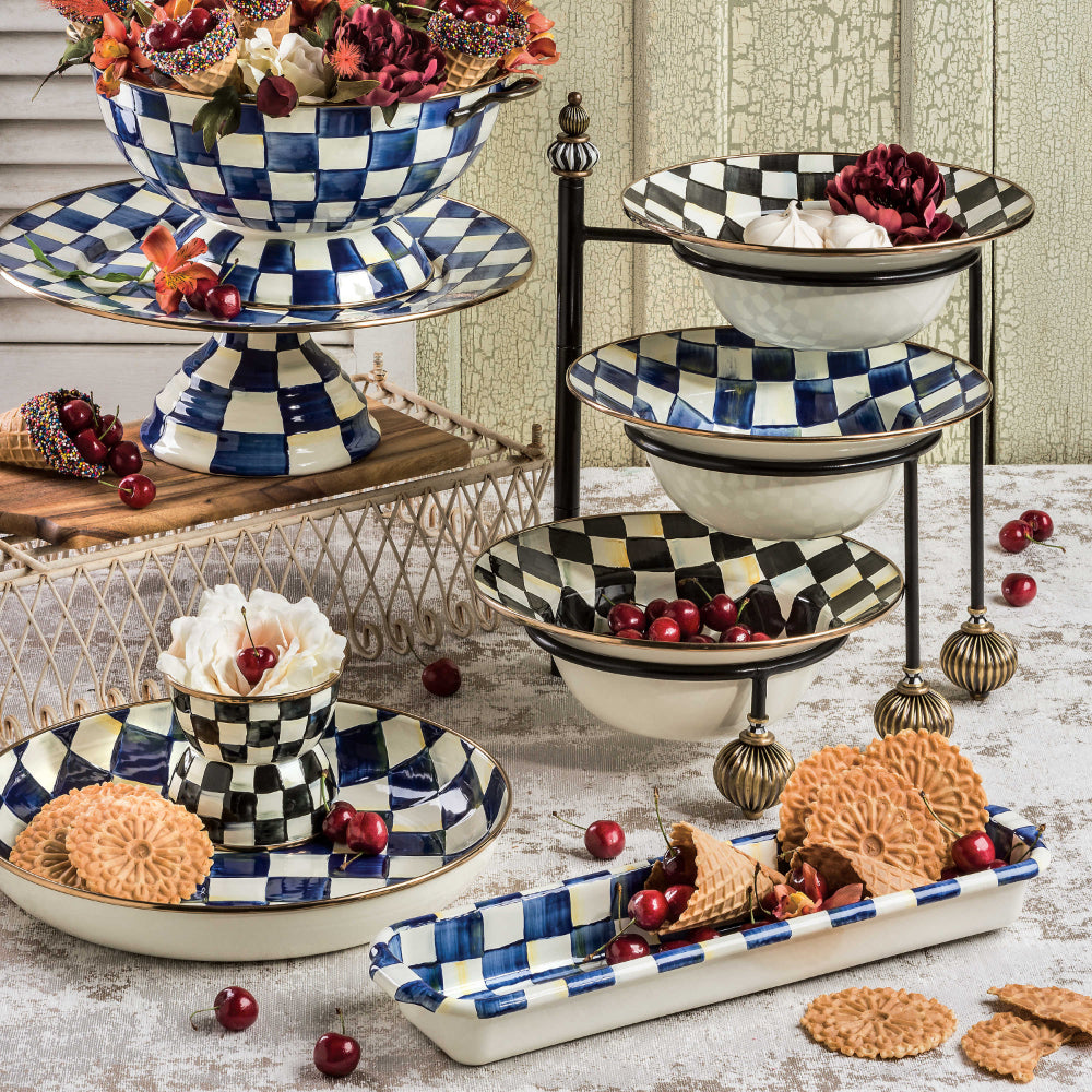 MacKenzie-Childs Hand-Painted Royal Check Enamel Versatile Everything Bowl