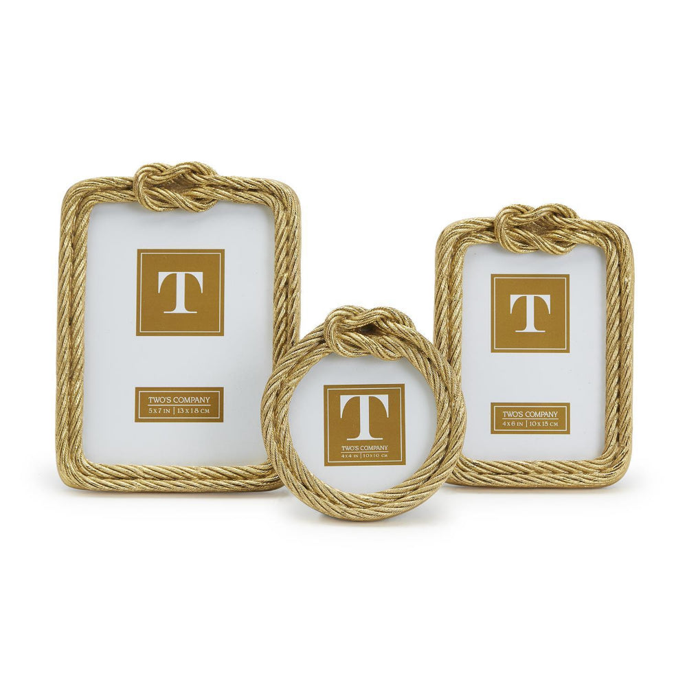 Two's Company Gold-Colored Threads Top Knot Rope Picture Frames for Apartment and Office Display