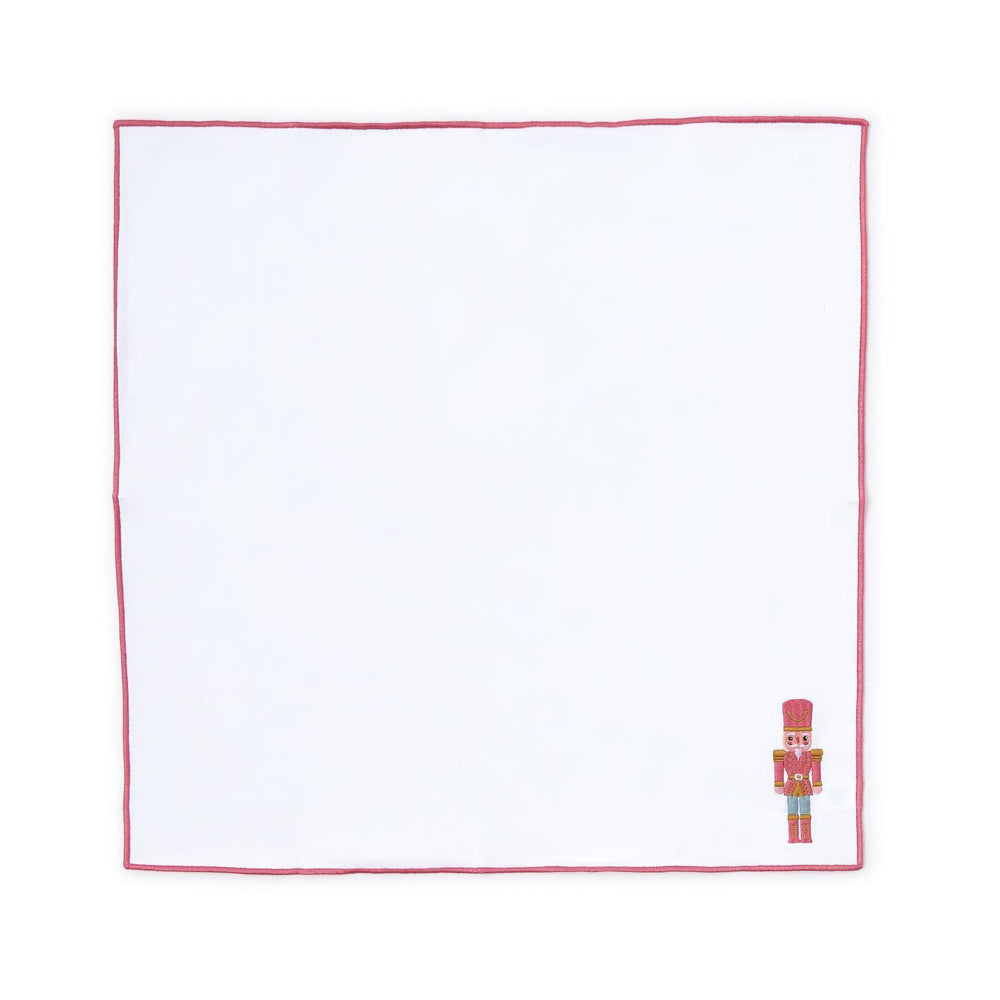 Festive Pink Embroidered Nutcracker Cotton Napkin Set of 4