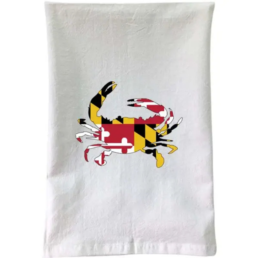 Premium 100% Cotton Maryland Flag Crab Flour Sack Towel for Easy Display