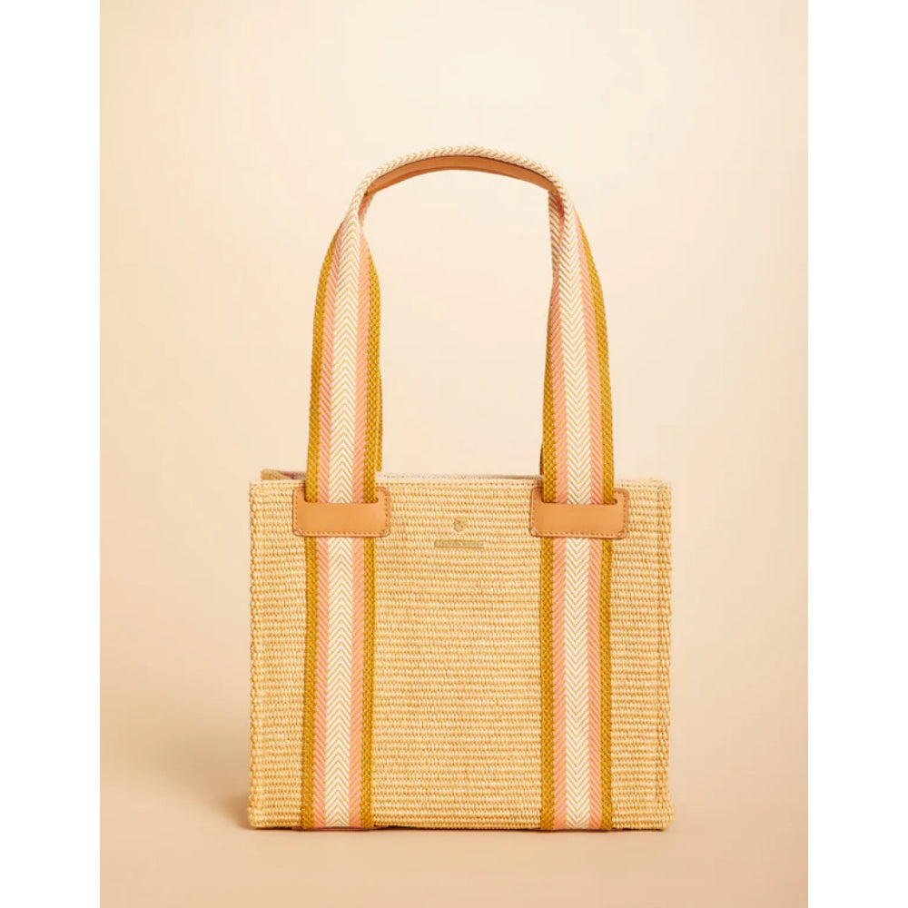 Spartina's Soft Faux Straw Striped Zip Top Tote with Napa Leather Trim