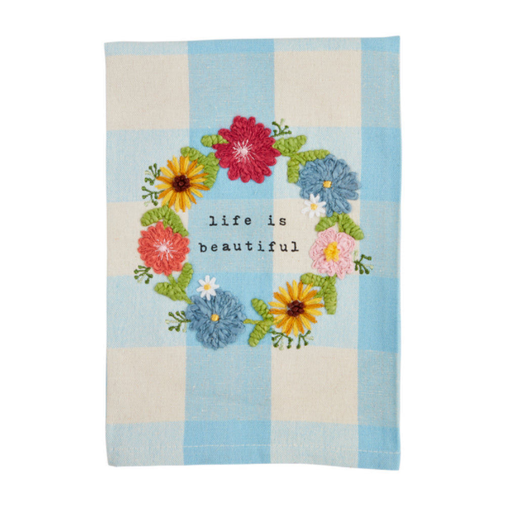 Mud Pie Fruity Floral Woven Cotton Embroidered Hand Towel