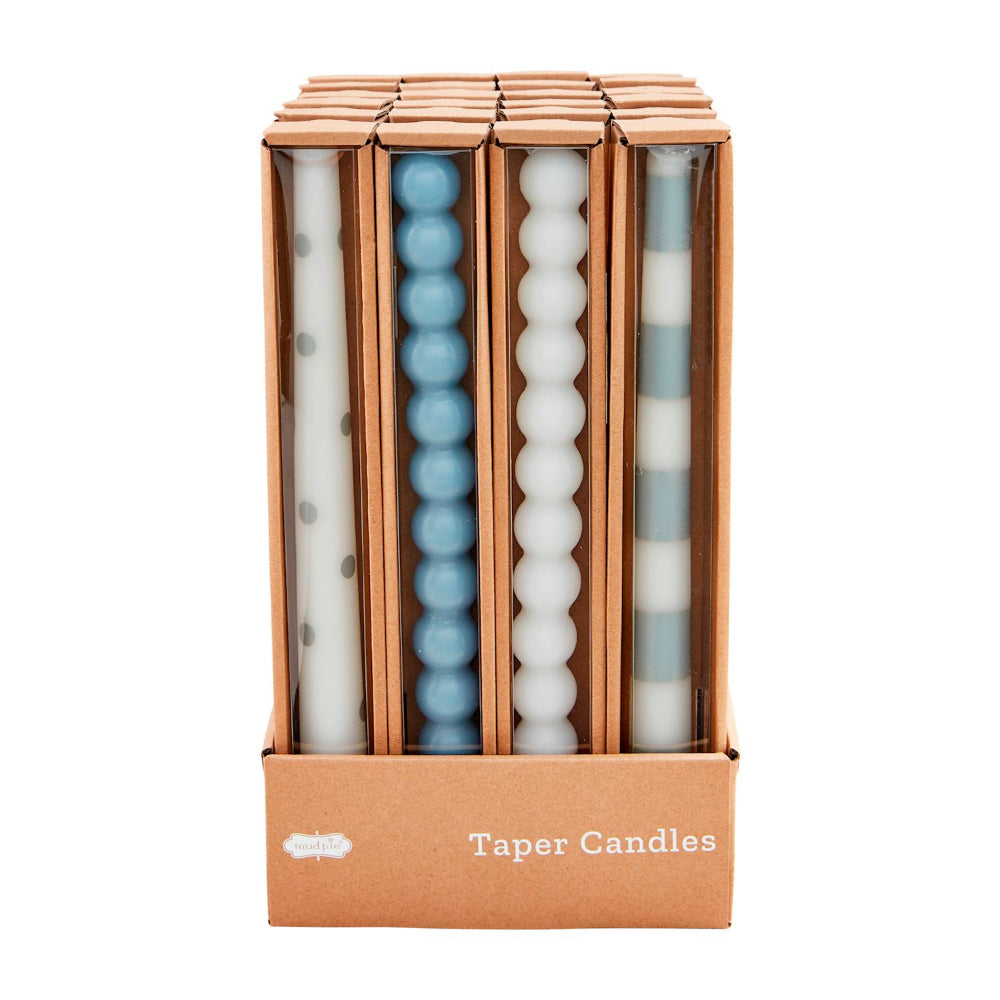 Mud Pie Taper Candles in Blue and White Hand - painted Design