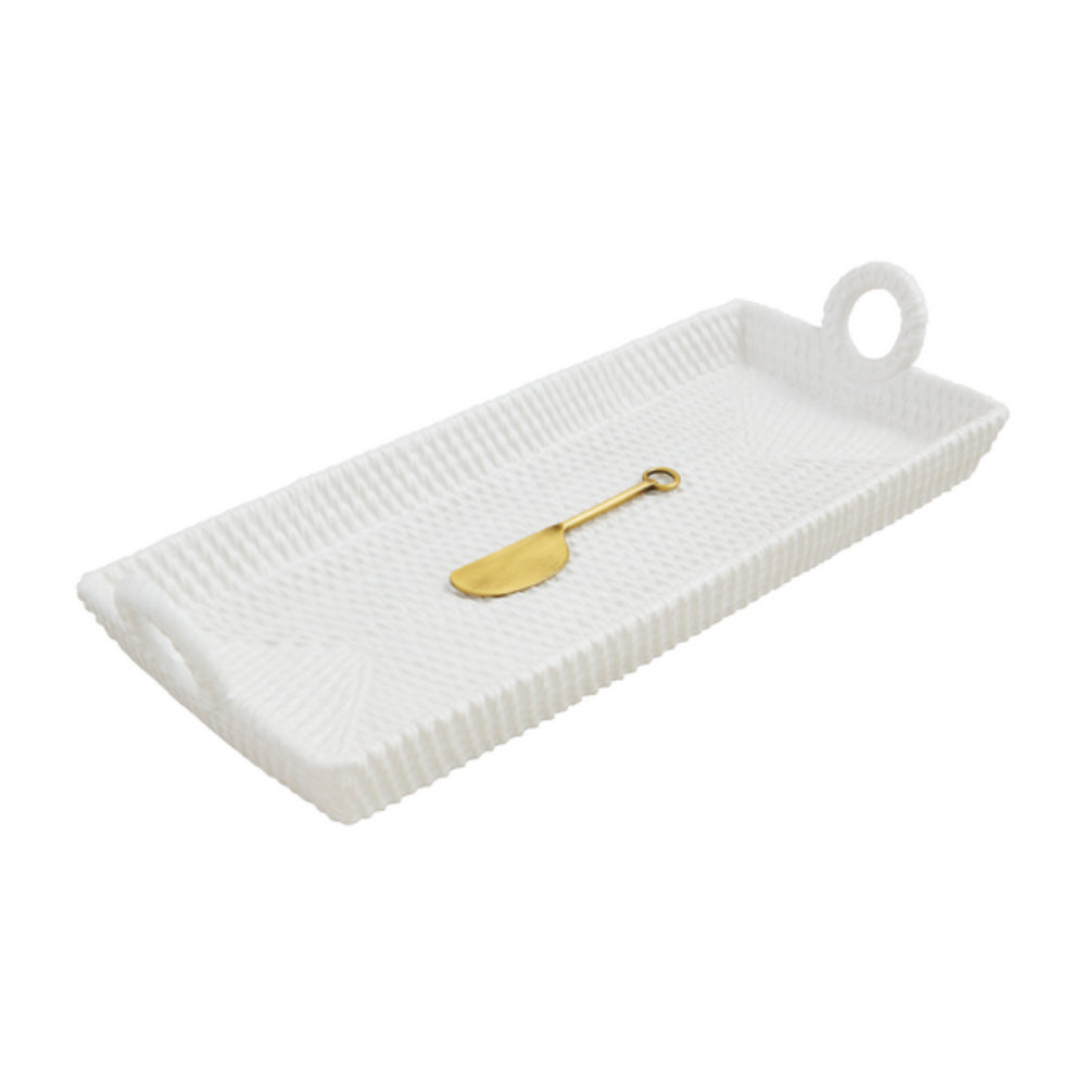 Exquisite Mud Pie Woven Stoneware Hostess Set with Brass Spreader