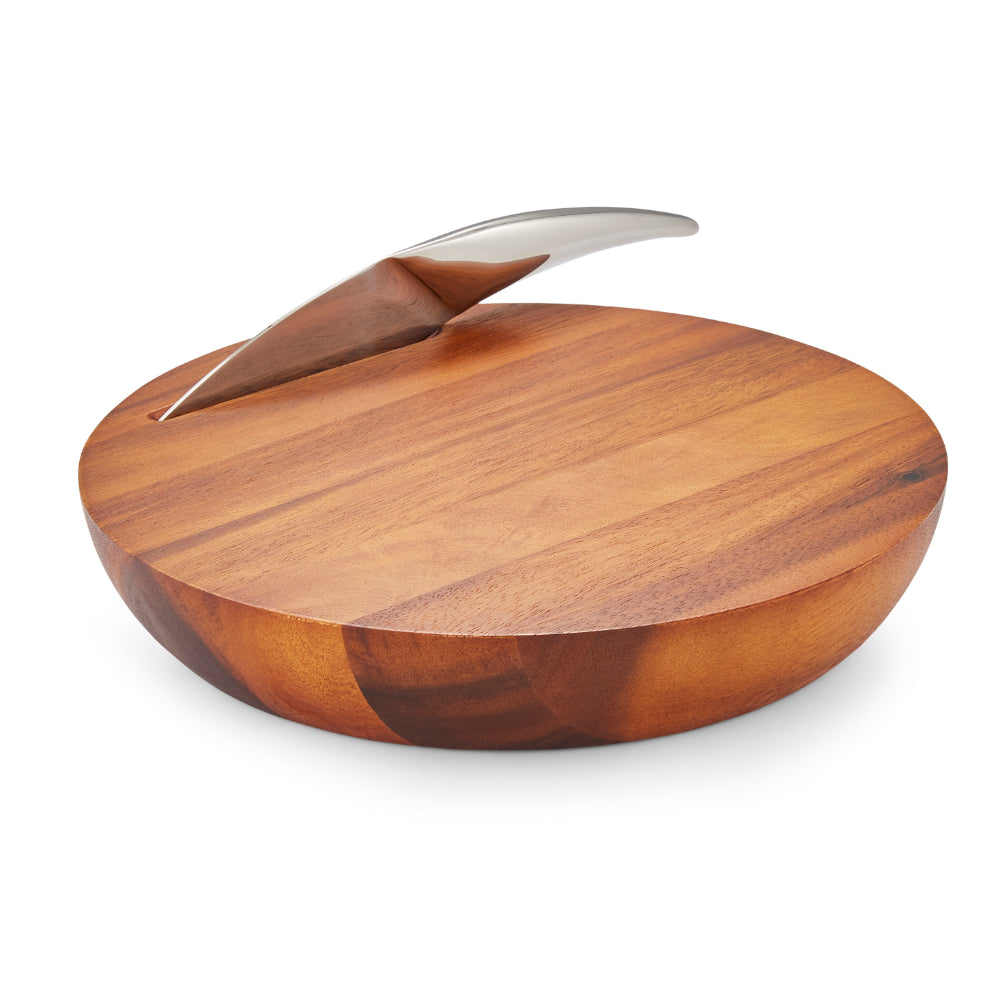 Nambé Acacia Wood Harmony Cheese Board with Stainless Steel Knife