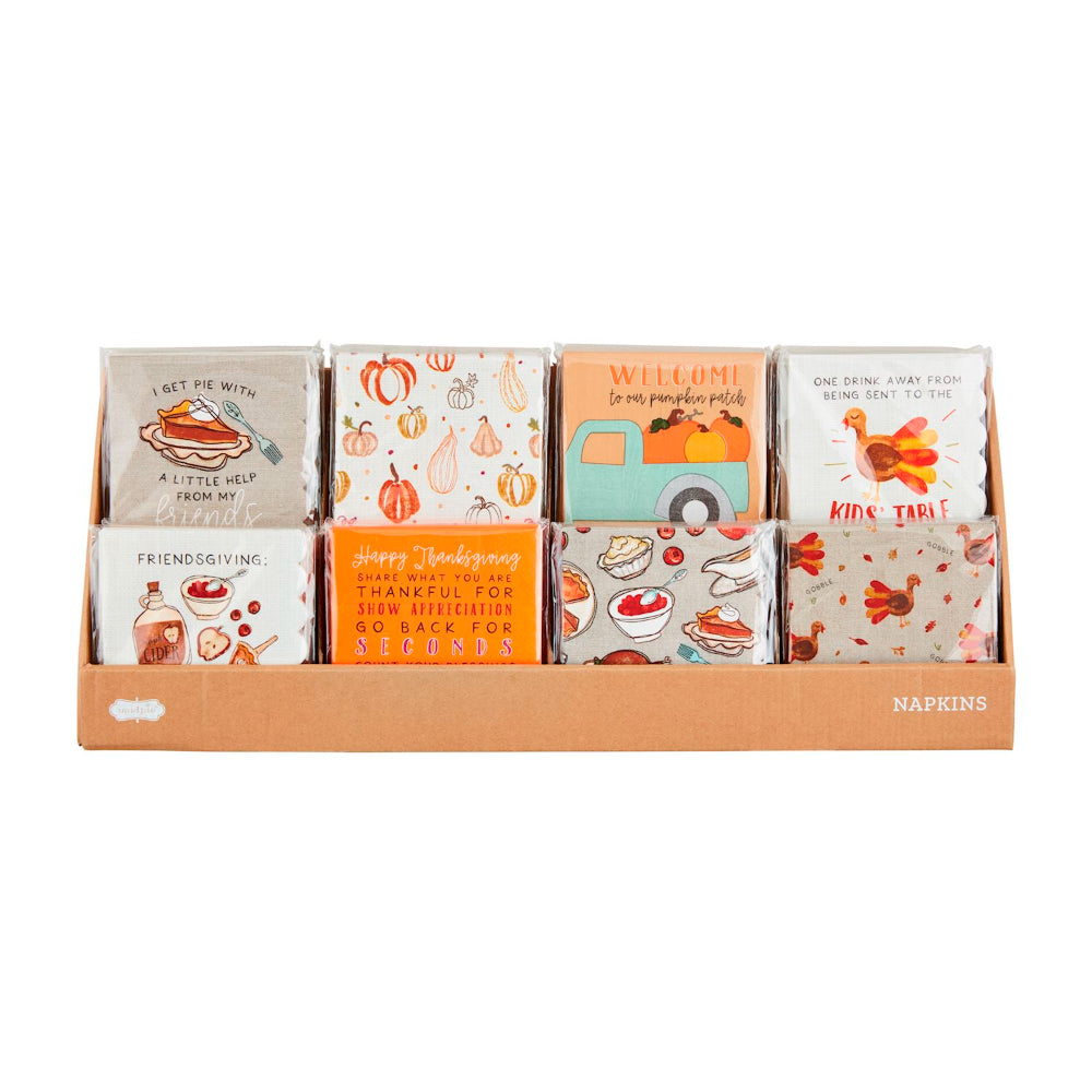 Thanksgiving-themed Mud Pie Paper Cocktail Napkin Set with 8 Styles