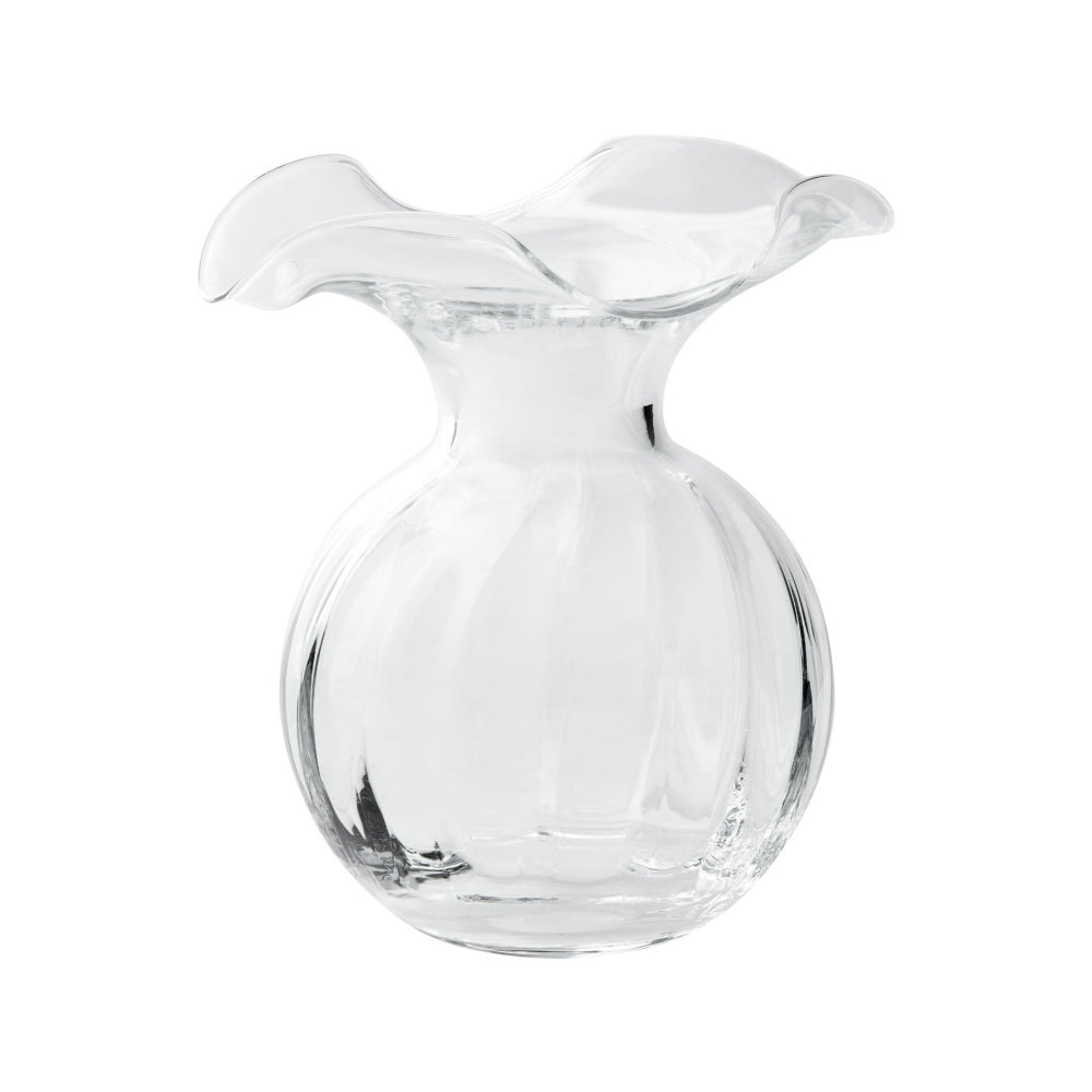 Small Clear Fluted Glass Vase Inspired by Vietri Hibiscus Flowers