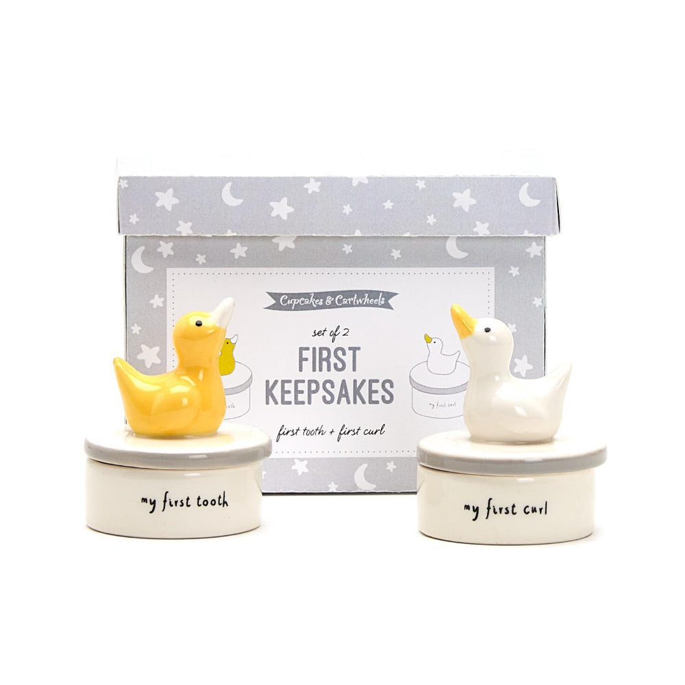 Two's Company Adorable Lucky Duckie First Tooth and Curl Keepsake Gift Set