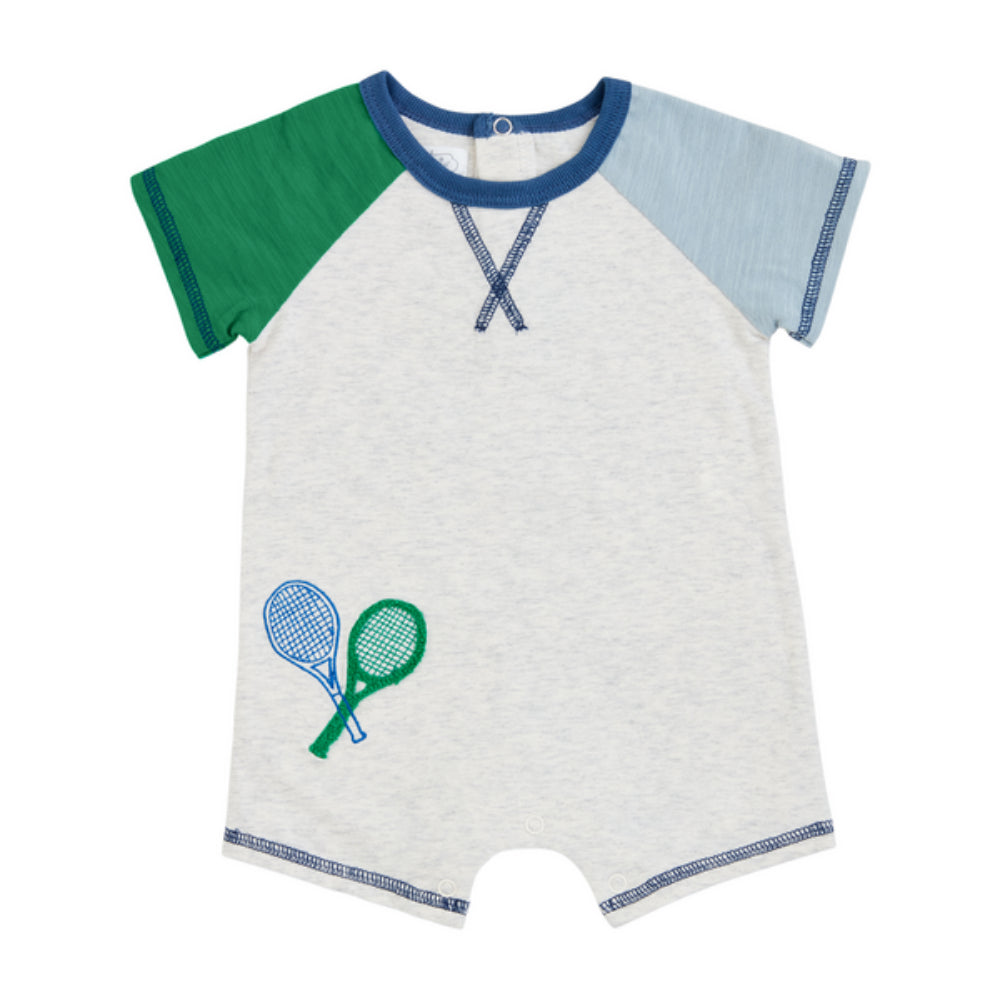 Mud Pie Cozy and Fashionable Cotton-Spandex Blend Tennis Baby Shortall Outfit