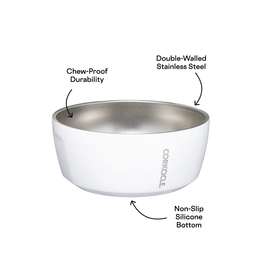 Corkcicle 16-ounce Enamel-Coated Double-Wall Stainless Steel Dog Bowl for Mess-Free Meals