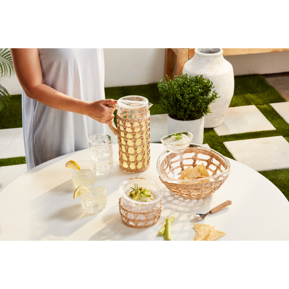 Mud Pie 5-Piece Woven Seagrass Sleeve Acrylic Beverage Serving Pitcher Set