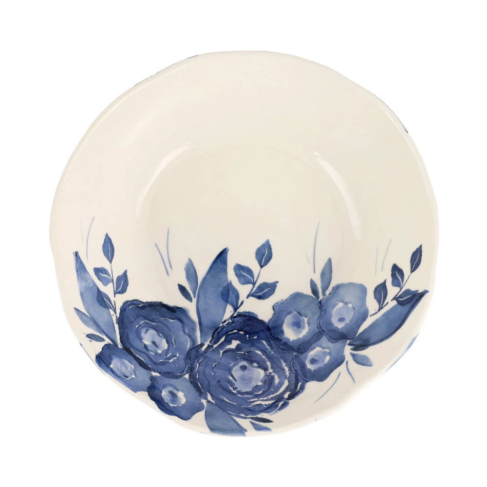 Vietri Hand - painted Rich Blue Camellia Shallow Serving Bowl