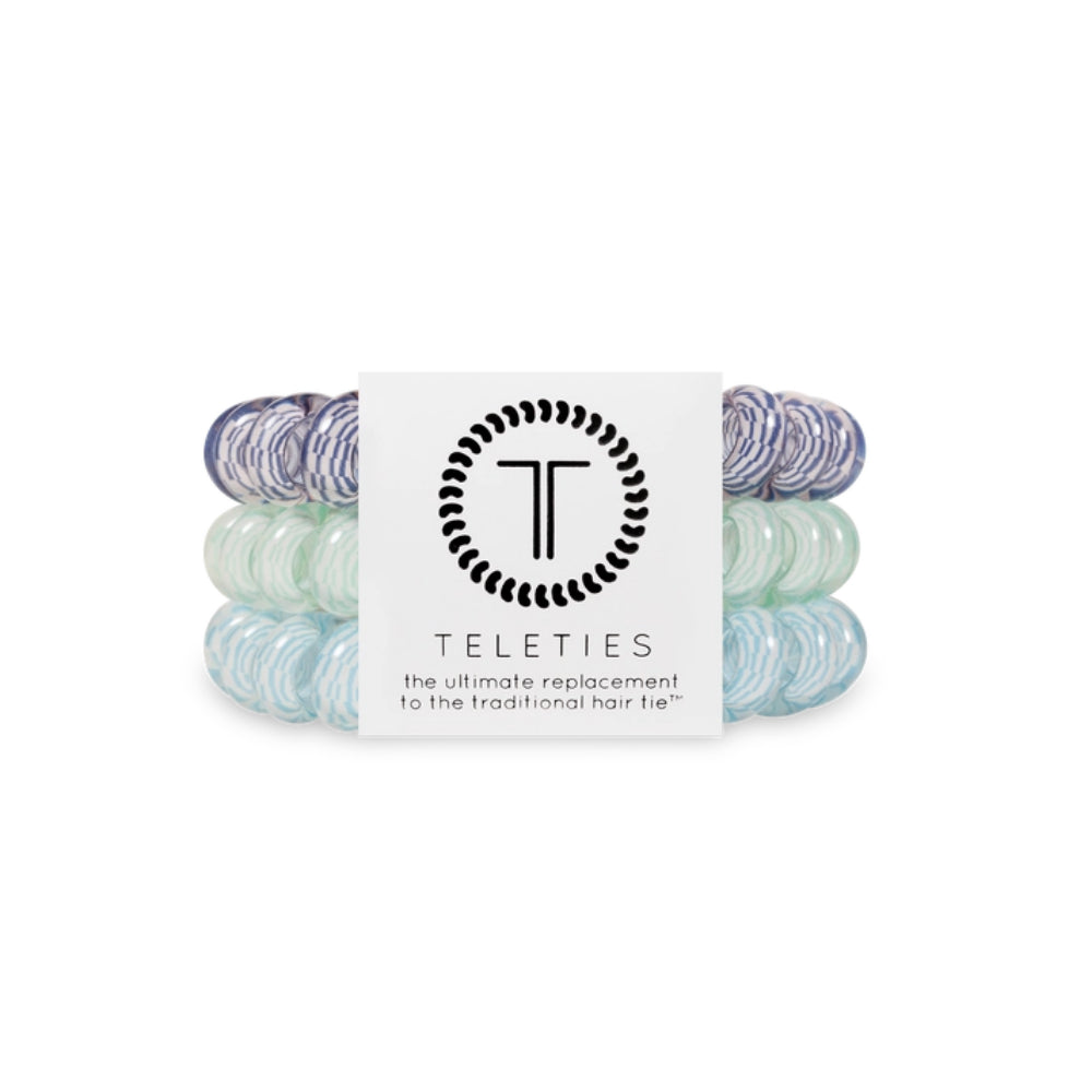 TELETIES Large Totally Turquoise Spiral Hair Coils Hair Ties Set of 3