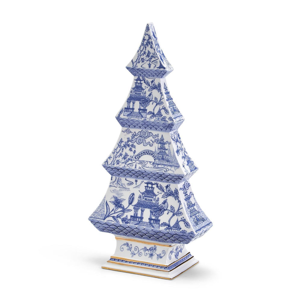 Two's Company Blue and White Classic Christmas Tree with Gold Accents