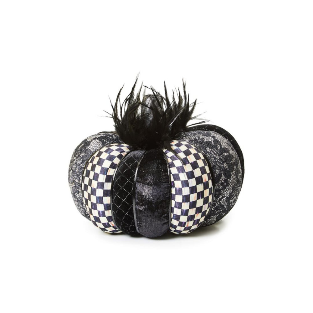 MacKenzie-Childs Spooky Haunted House Decorative Black Feather Pumpkin for Home Decoration
