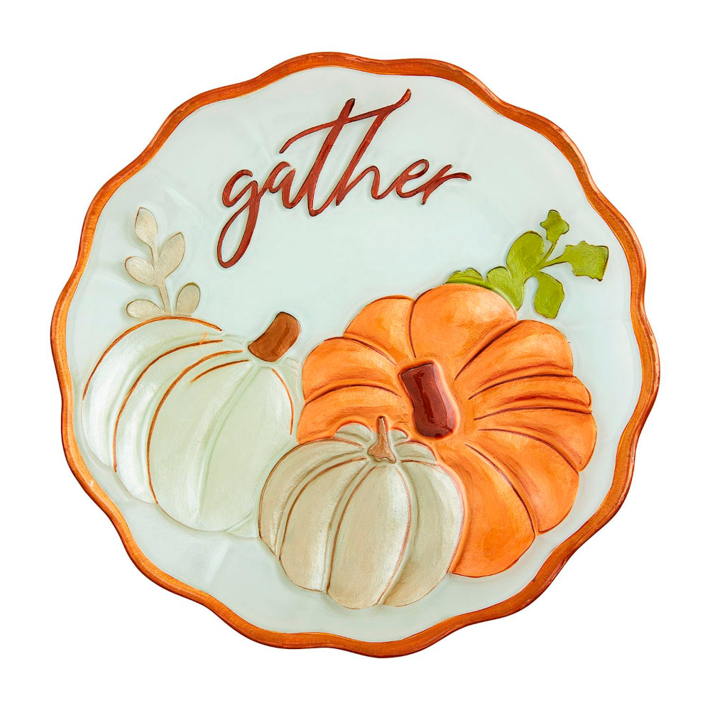 Mud Pie Hand - painted Gathering Glass Serving Platter with Ruffle Edge