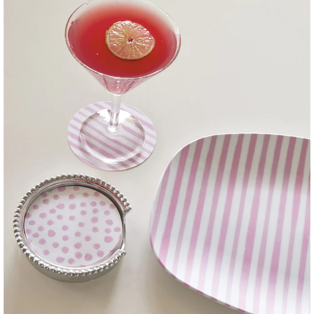 Stylish Mariposa Pink Dotted and Striped Beaded Coaster Set for Table Decor