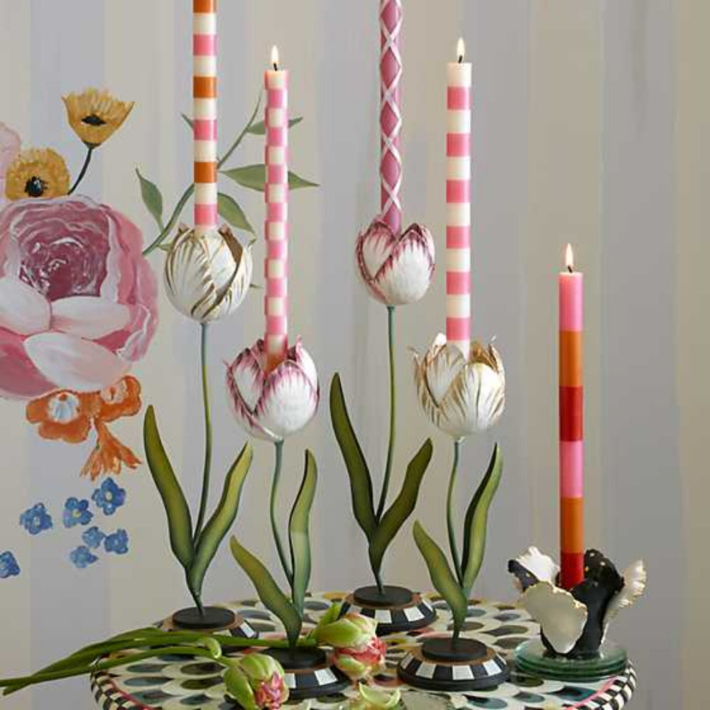 MacKenzie-Childs Gold and Ivory Decorative Tulip-shaped Candle Holder for Dinner Table