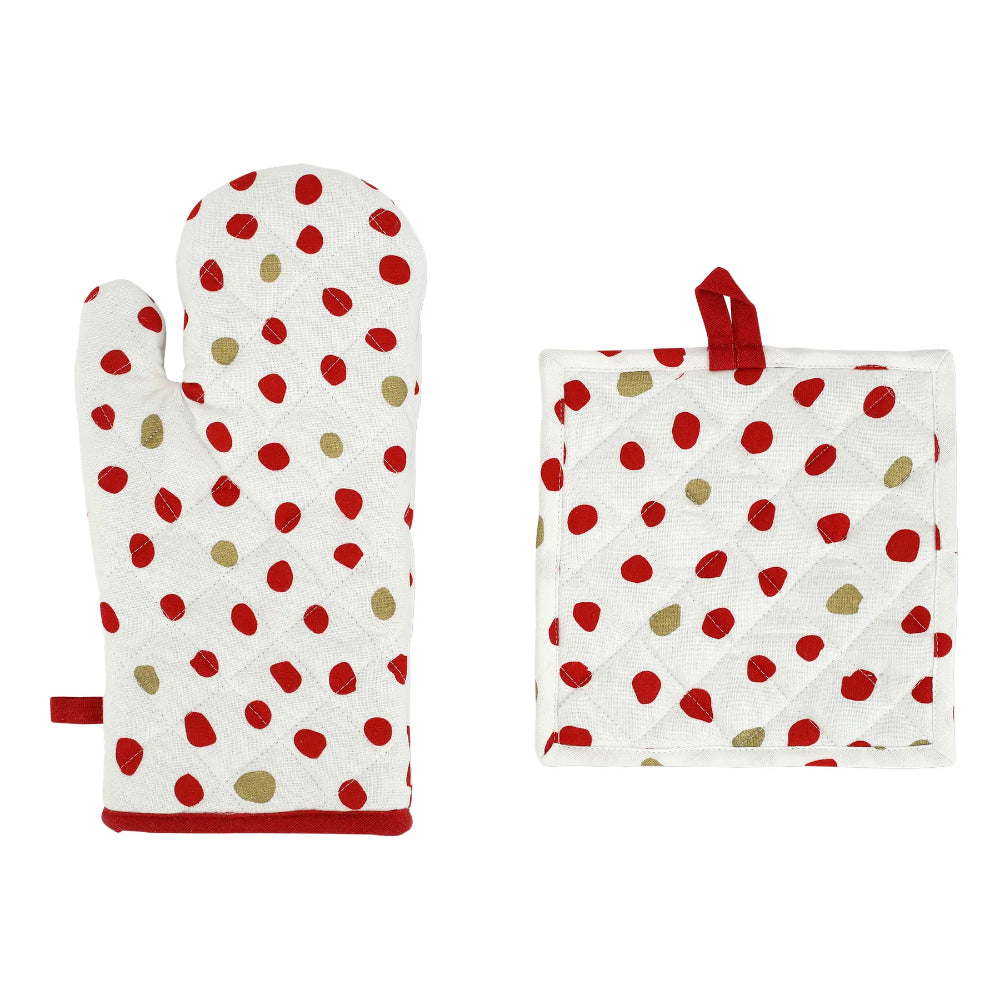 Vietri Bohemian Style Linens Set of Oven Mitt and Potholder for Kitchen Use