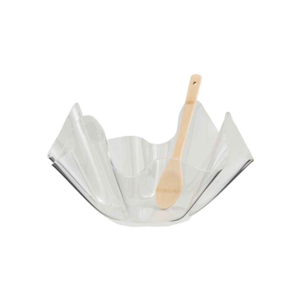 Mud Pie Elegant Acrylic Ruffle Serving Bowl Set with Stylish Wooden Spoon
