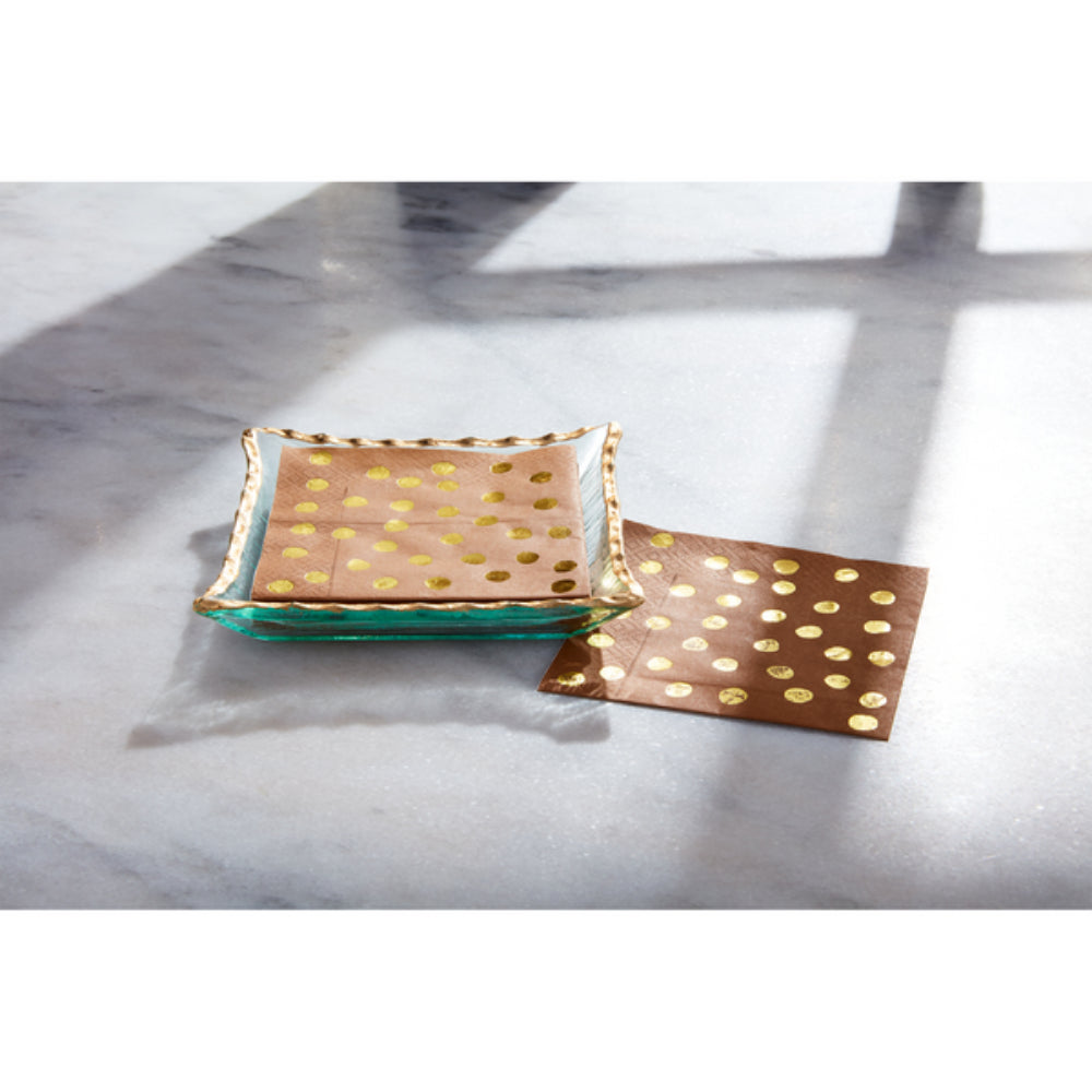 Elegant Mud Pie Gold-Plated Glass Napkin Holder Set with Foil Kraft Napkins