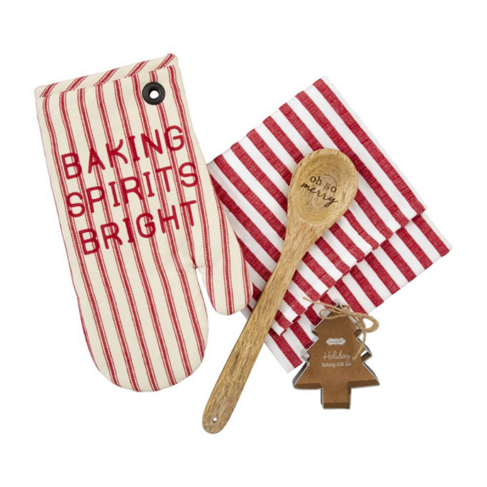 Mud Pie Christmas Striped Oven Mitt Four - Piece Gift Set
