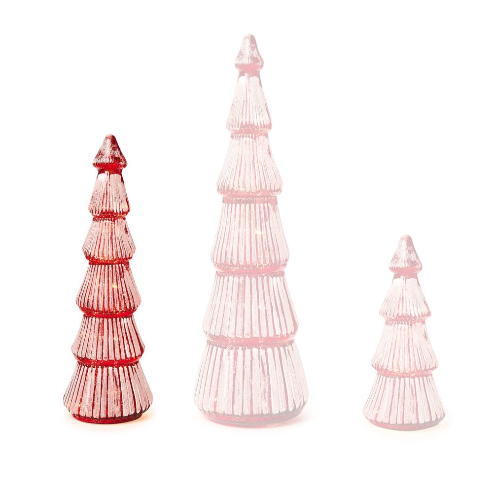 Two's Company Red Glistening Glass LED-Equipped Tree with Illumination Function for Holiday Decor