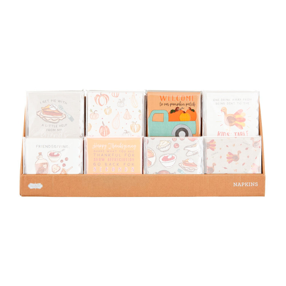 Thanksgiving-themed Mud Pie Paper Cocktail Napkin Set with 8 Styles