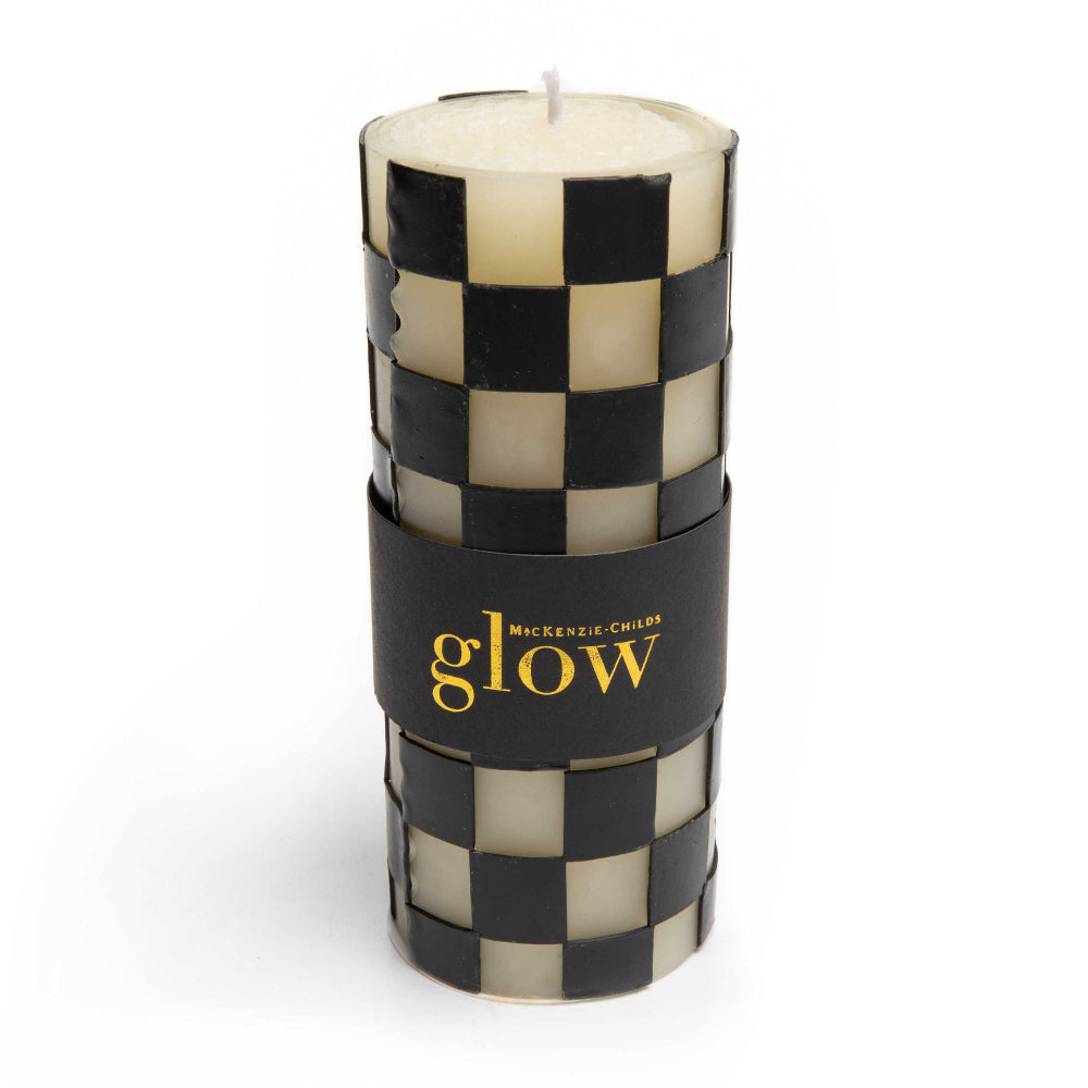 MacKenzie-Childs Elegant Black Checked Pillar Candle for Home Decor