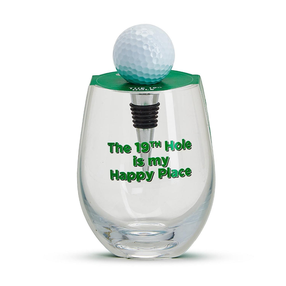 16 oz Stemless Golf-themed Wine Glass with Golf Ball Stopper
