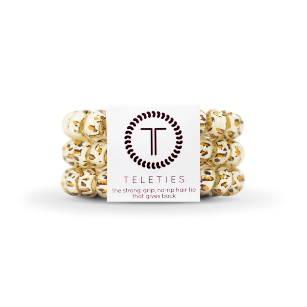 TELETIES Large Leopard Print Spiral Hair Coils Hair Ties (Set of 3)