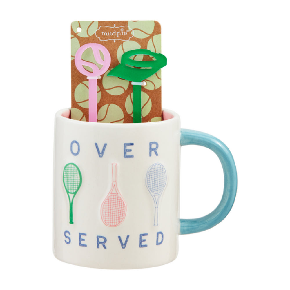 Mud Pie Durable Tennis-themed Mug and Acrylic Stirrer Set