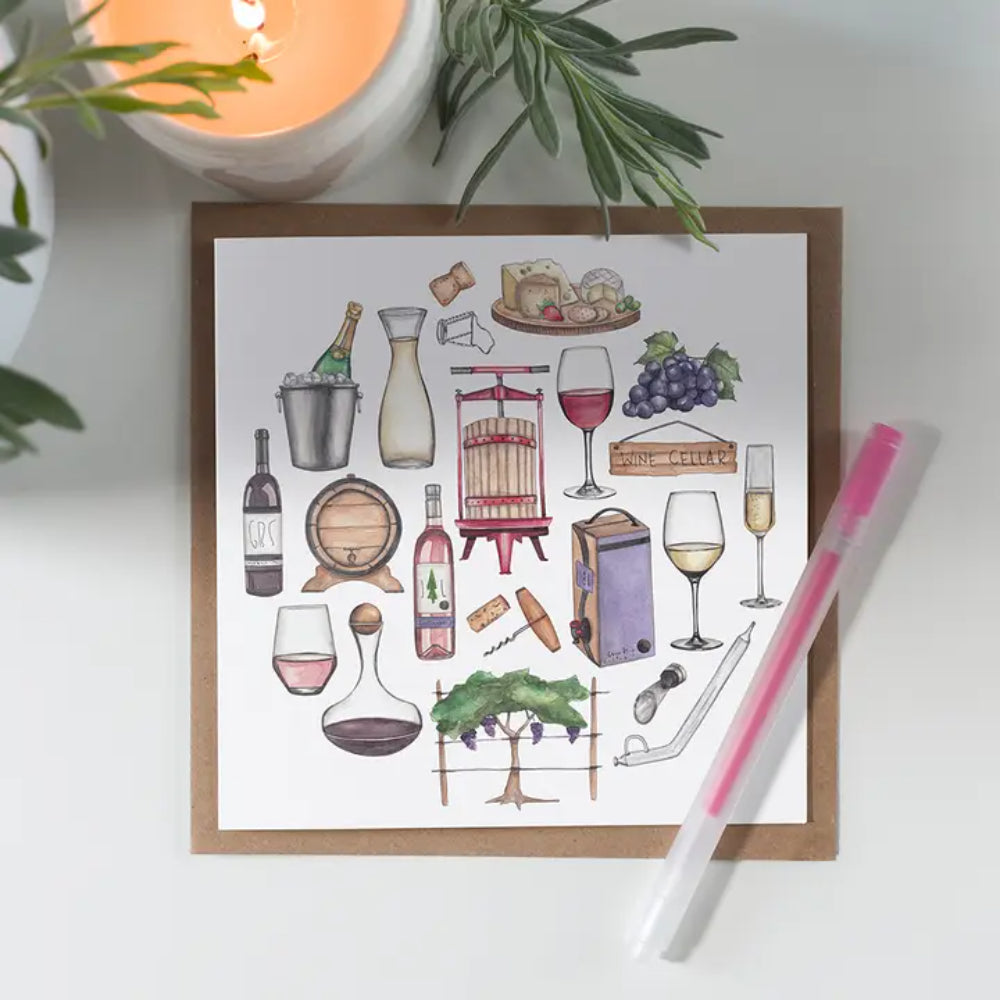 Blank Watercolor Wine Icon Notecard for Wine Enthusiasts
