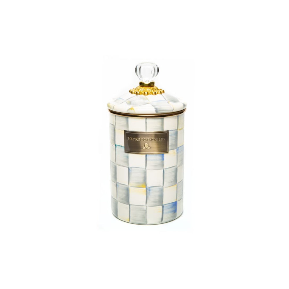 MacKenzie-Childs High - Quality Sterling Check Enamel Storage Canister for Kitchen and Home