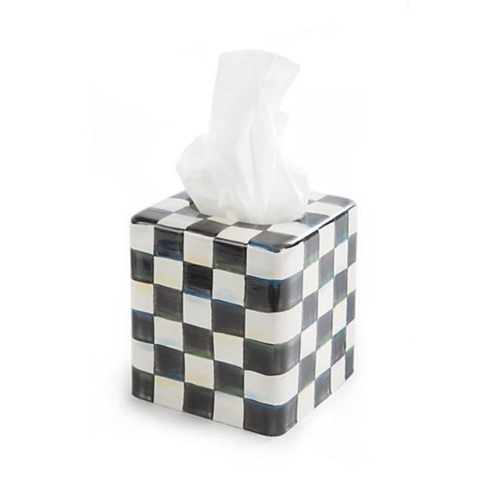 MacKenzie-Childs Artisanal Courtly Check Enamel Tissue Box Cover for Home Decor
