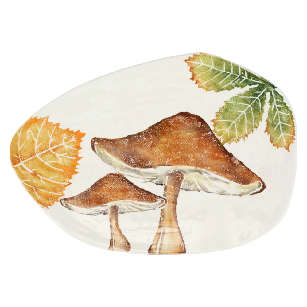 Vietri Autumn Mushroom-themed Oblong Oval Serving Platter