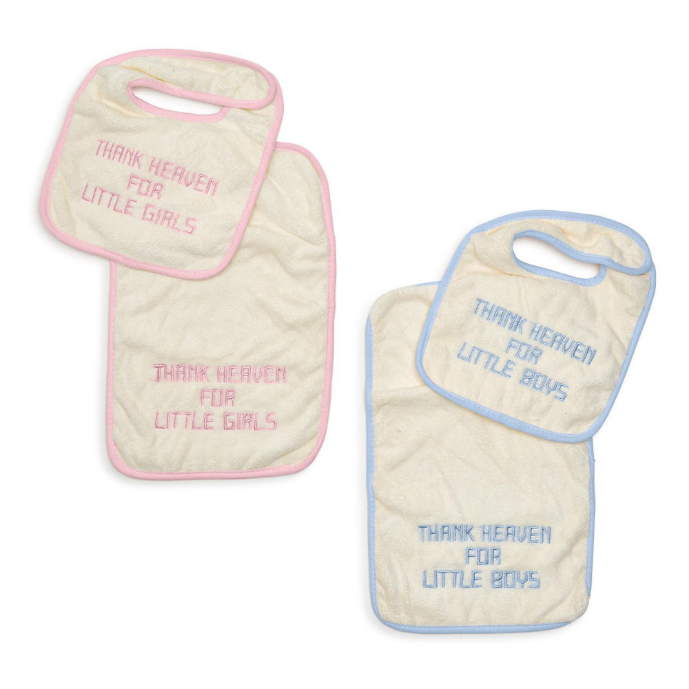 Two's Company Heavenly Embroidered Baby Bib and Burp Cloth Set