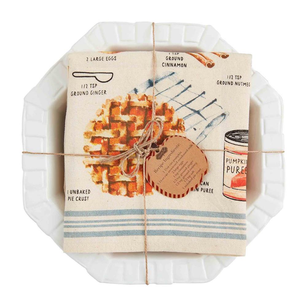Mud Pie Ceramic Pumpkin Pie Dish and Cotton Ingredient Hand Towel Combo Set