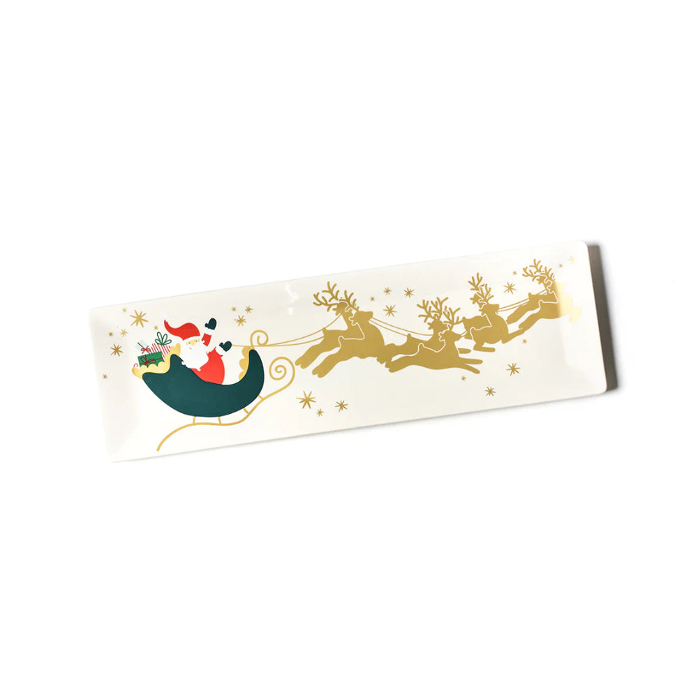 Vintage Christmas-Themed Ceramic Serving Tray with Coton Colors of Santa and Reindeer