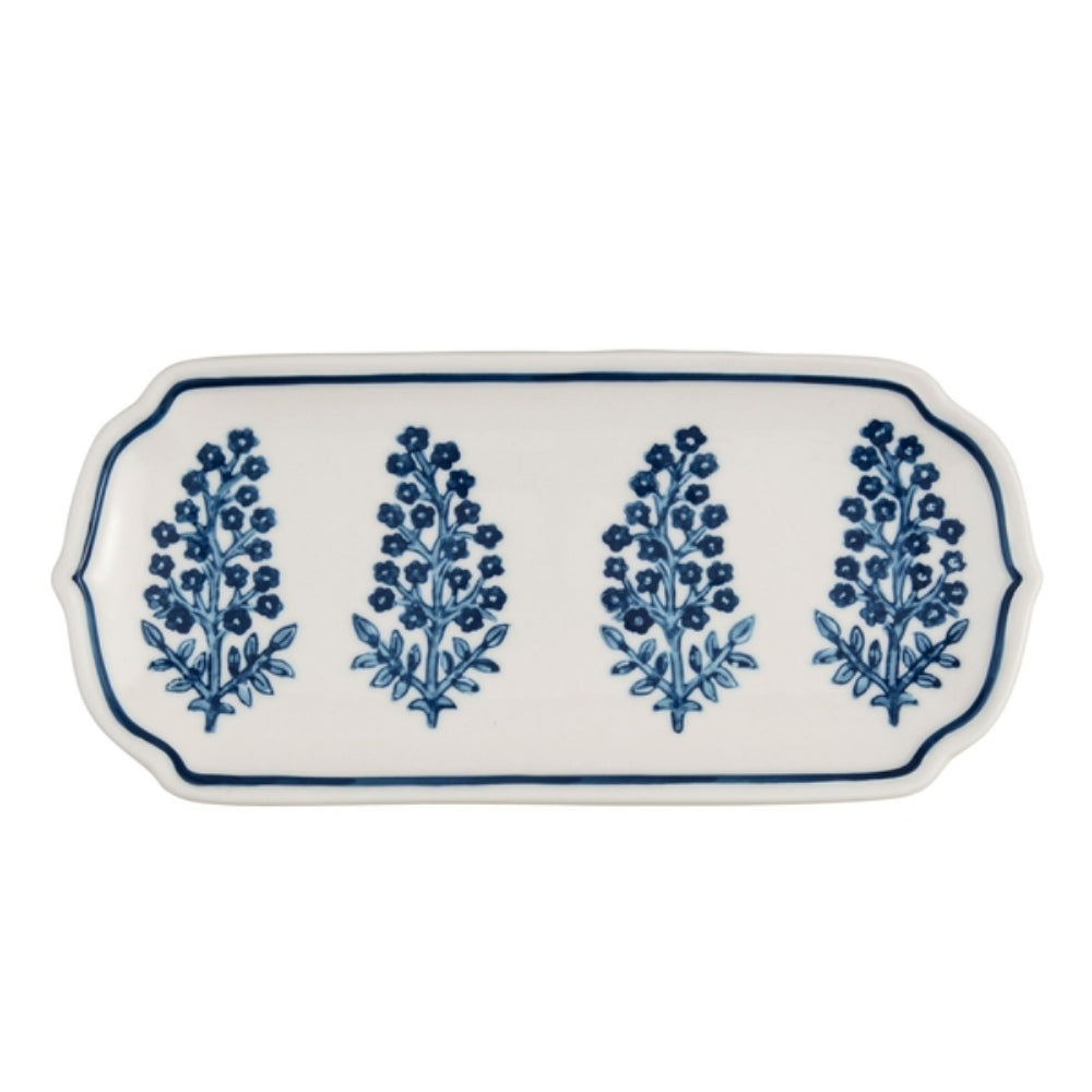 Mud Pie Exquisite Blue Floral Patterned Stoneware Everything Serving Dish
